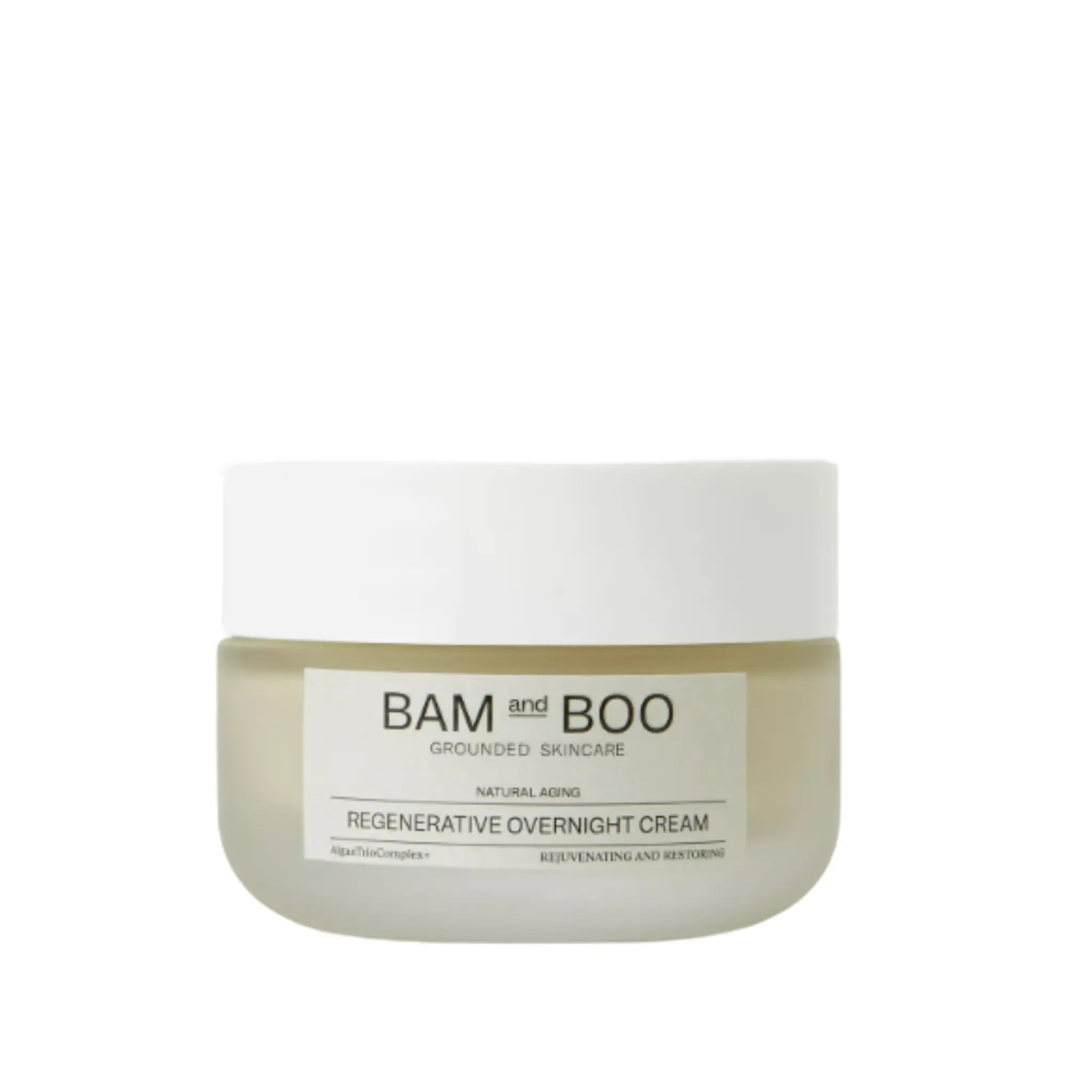 Jar of Bam and Boo regenerative overnight cream on a white background