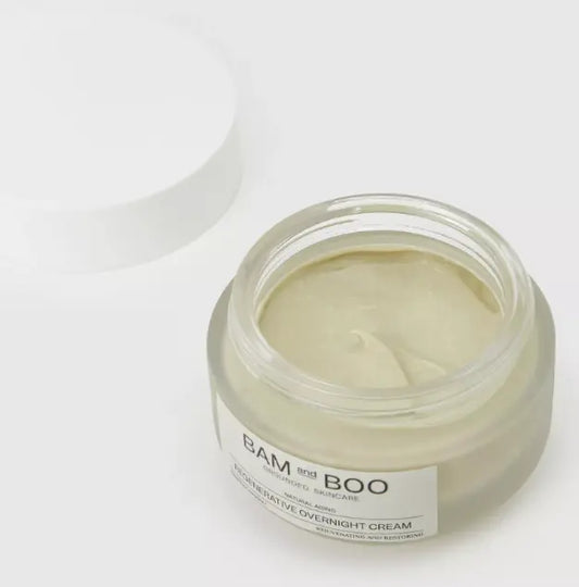 Jar of cream with 'BAM and BOO' label on a white background