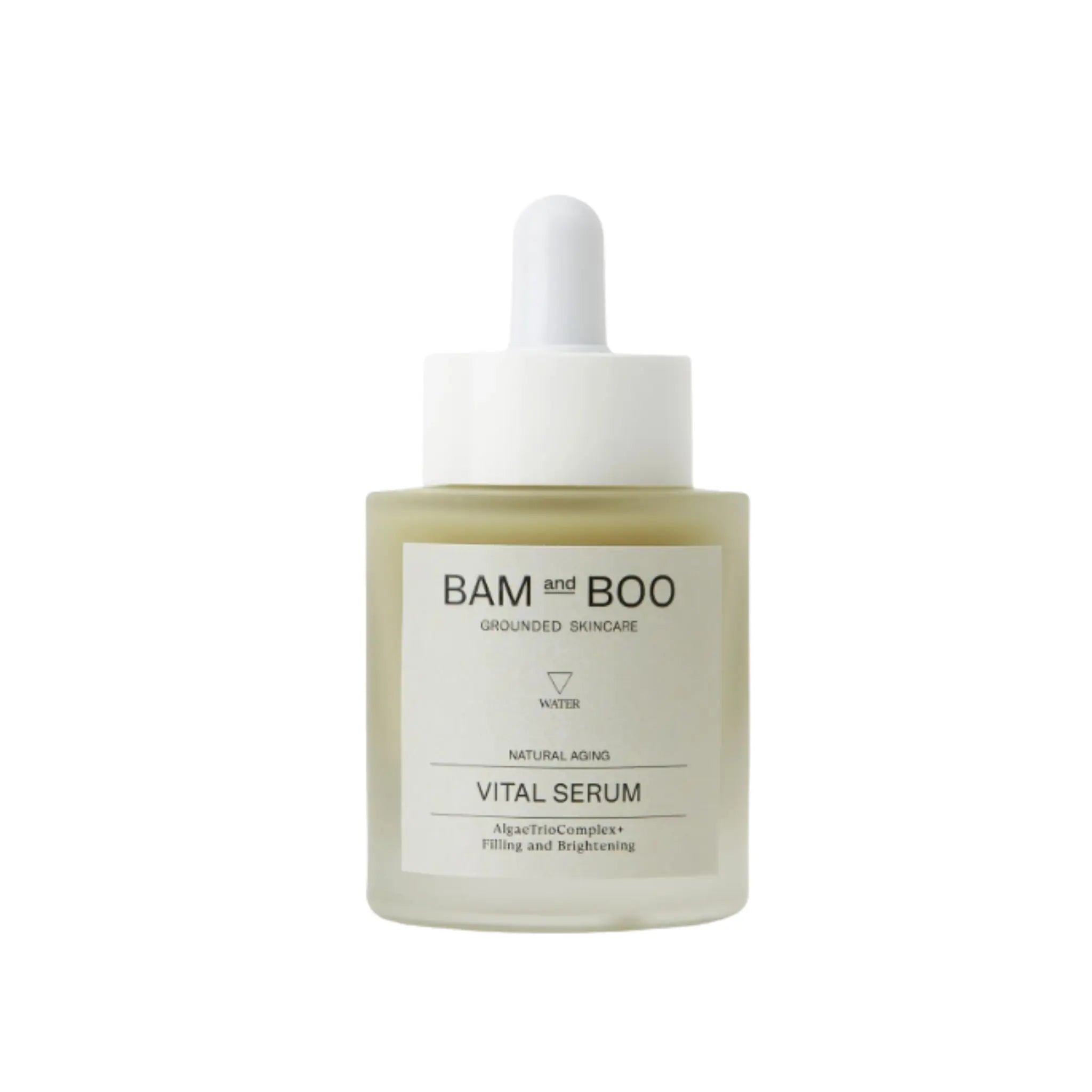 Bamboo skincare serum bottle on a white background