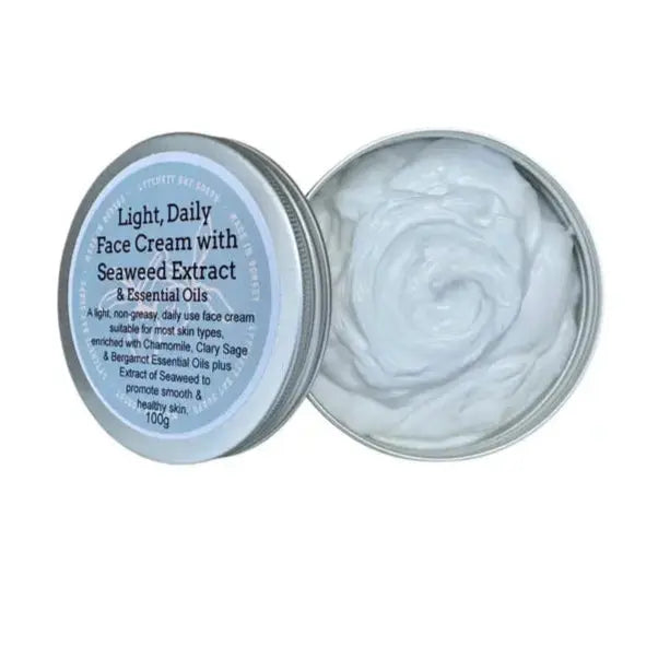 Light Daily Face Cream With Seaweed Extract, open, lid off