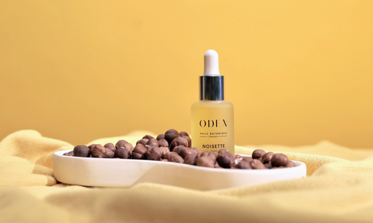 ODEN noisette product with olives on a yellow background