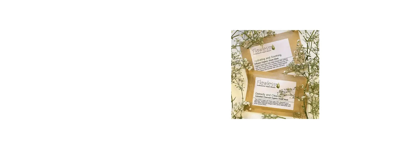flawless hydrating and soothing face mask with green flower decoration. On a white background.