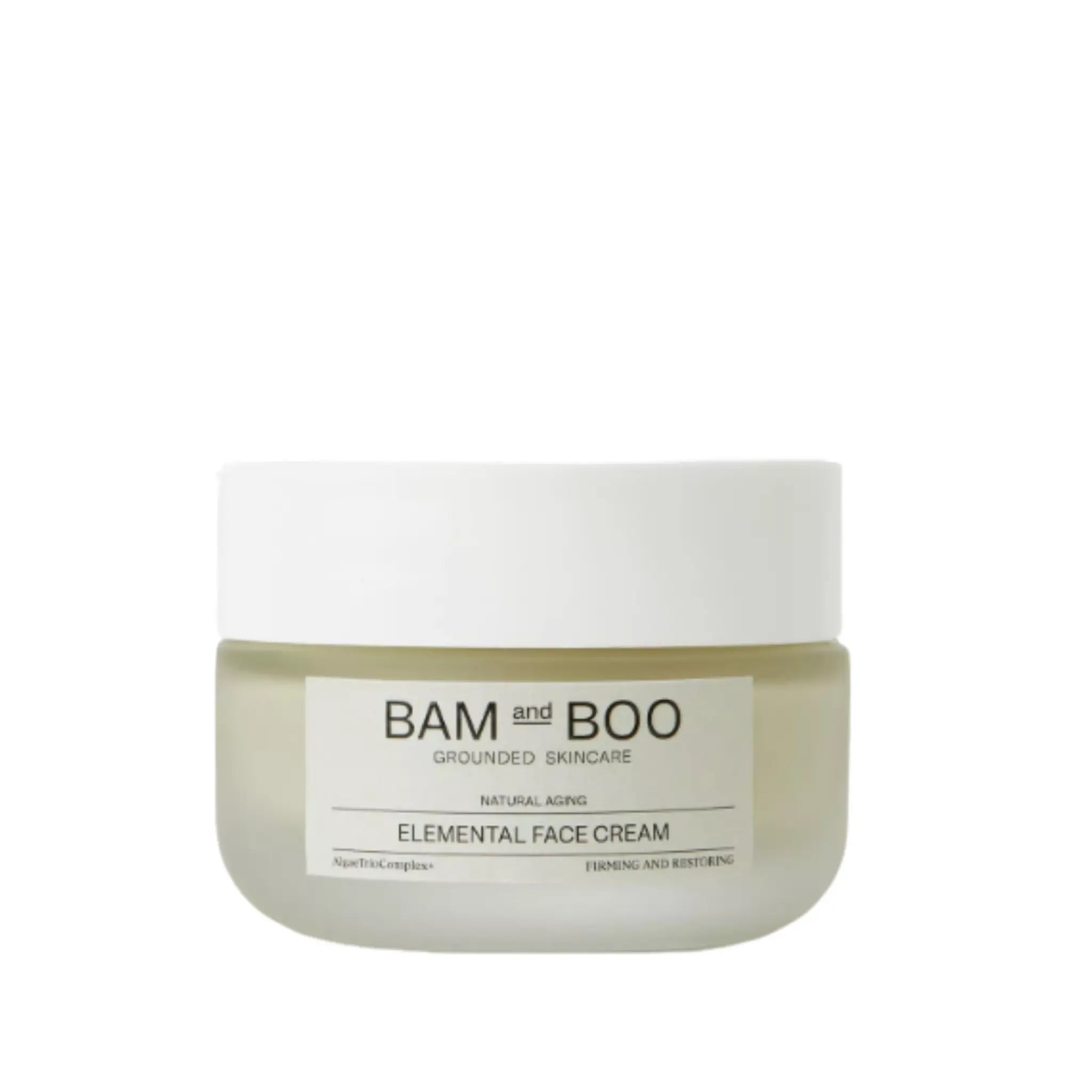Jar of Bam and Boo elemental face cream on a white background