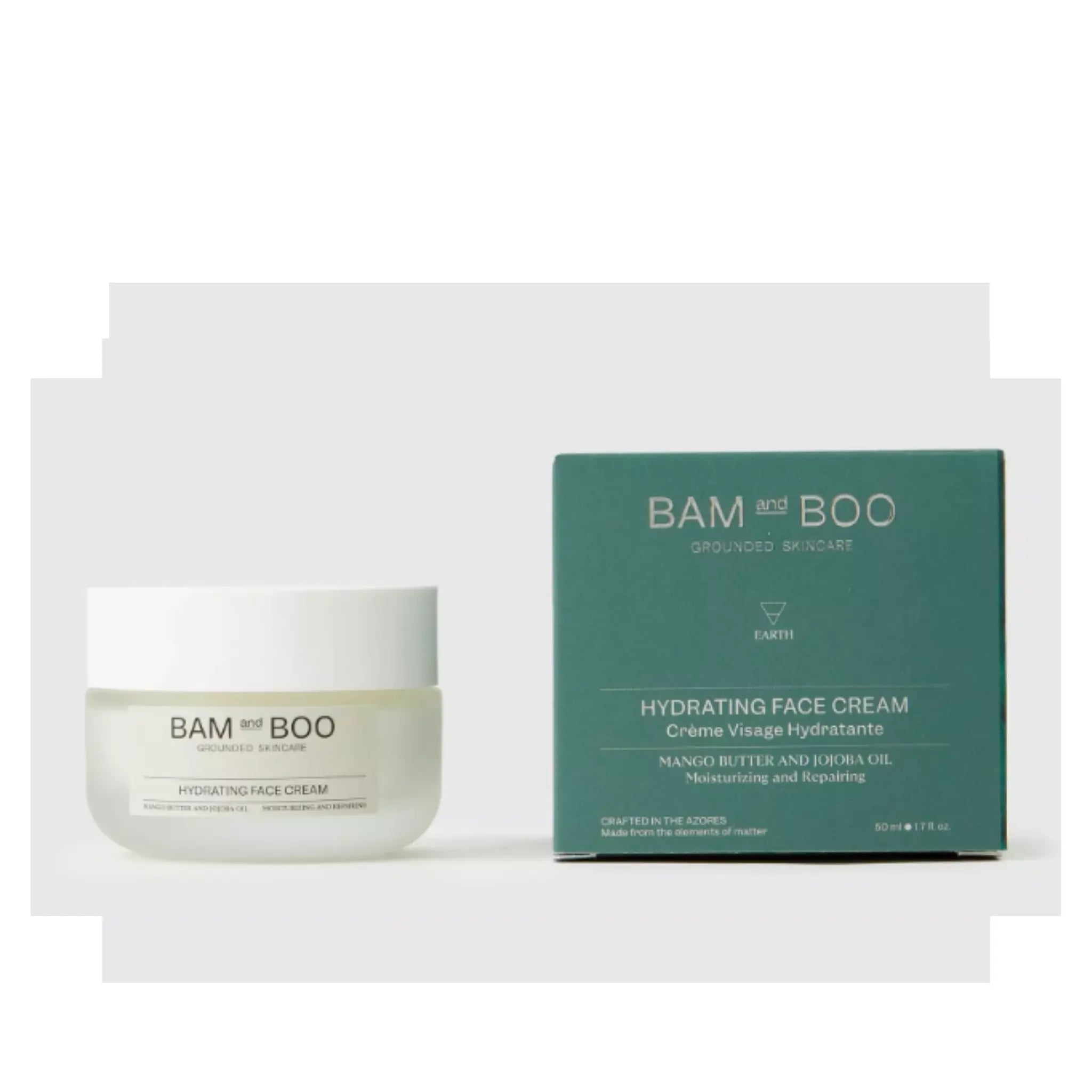 BAM BOO hydrating face cream jar and packaging on a white background