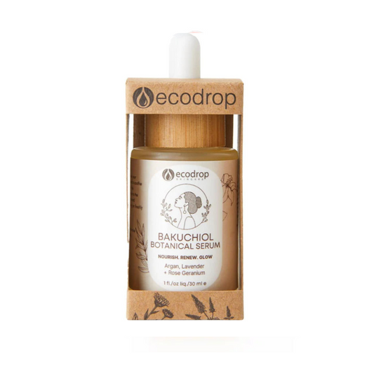 Ecodrop Bakuchiol Botanical Serum packaging on a white background, front