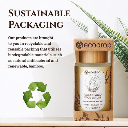 Ecodrop Azelaic Acid Face Serum with sustainable packaging on a white background