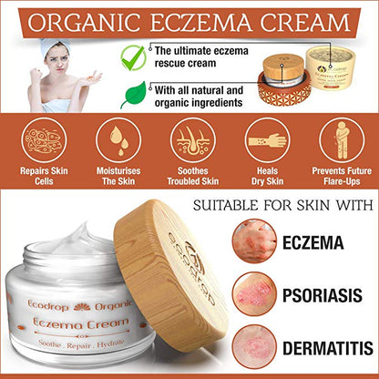 Ecodrop Organic Eczema Cream 50ml, open, list of benefits