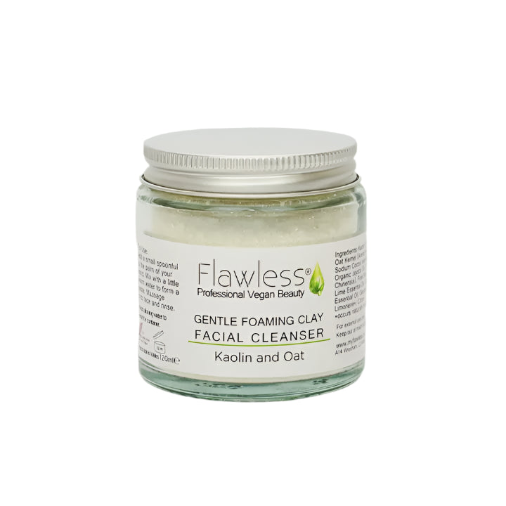 Jar of Flawless Gentle Foaming Clay Facial Cleanser on a white background, front