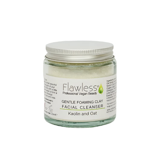 Jar of Flawless Gentle Foaming Clay Facial Cleanser on a white background, front