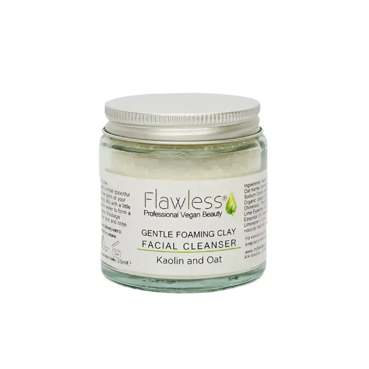 Jar of Flawless Gentle Foaming Clay Facial Cleanser on a white background, front