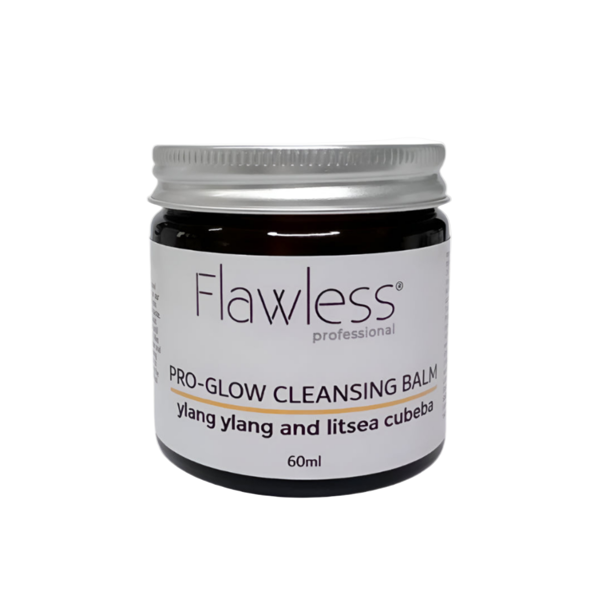 Flawless Pro-Glow Cleansing Balm jar on a white background, lid on, front