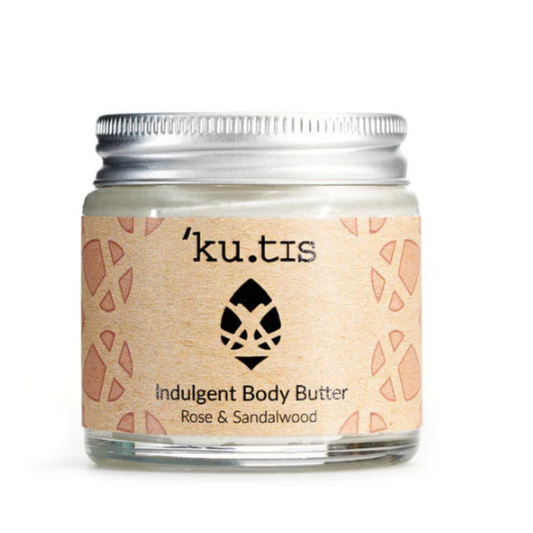 Jar of 'ku.tis' indulgent body butter with a white background, front