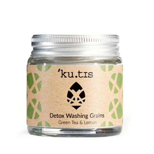 Jar of Kutis Detox Washing Grains Green Tea & Lemon, with white background, front