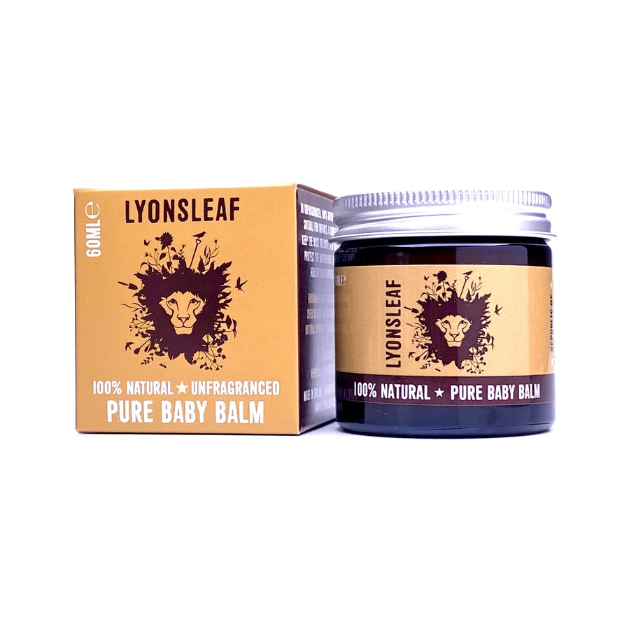 LYONSLEAF pure baby balm jar and packaging on a white background