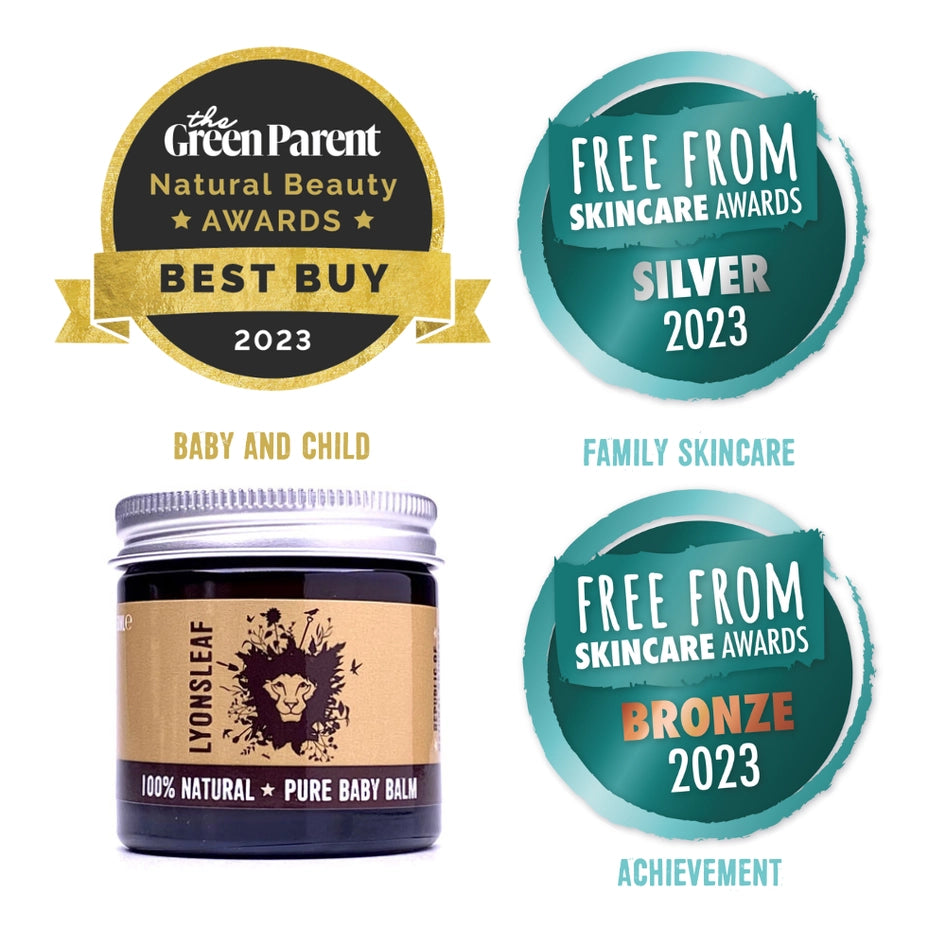 Lyonsleaf baby balm with awards on a white background