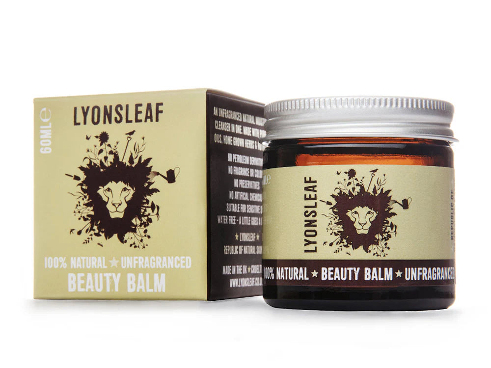 Lyonsleaf beauty balm jar and packaging on a white background