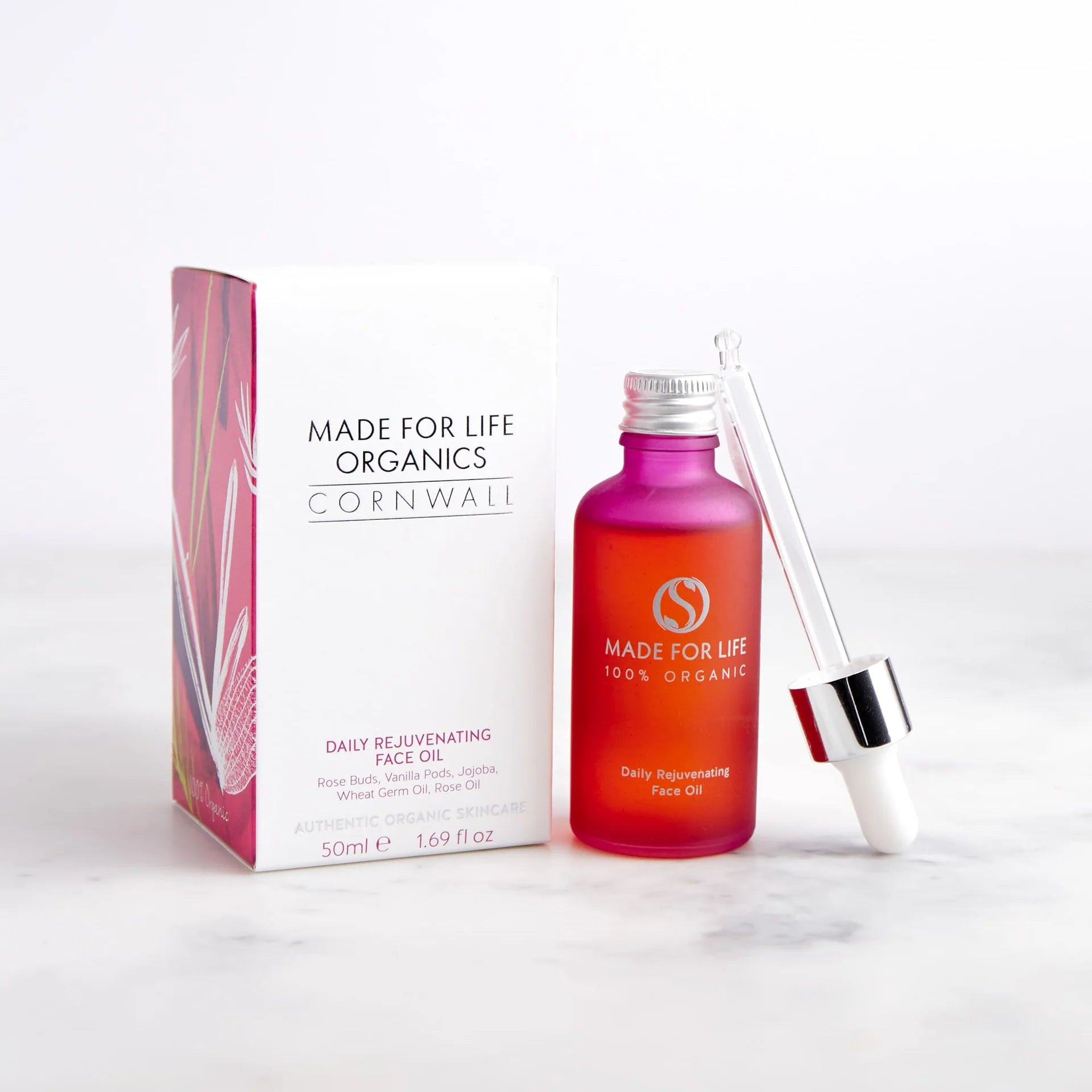 Made For Life Organics Natural Face Oil 50ml, front with box 