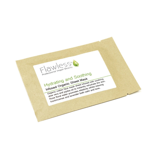 Flawless organic sheet mask packaging on a white background