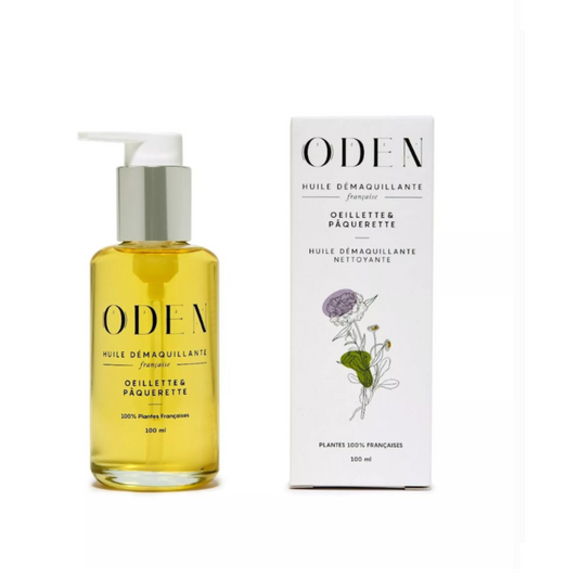 ODEN makeup remover bottle and packaging on a white background