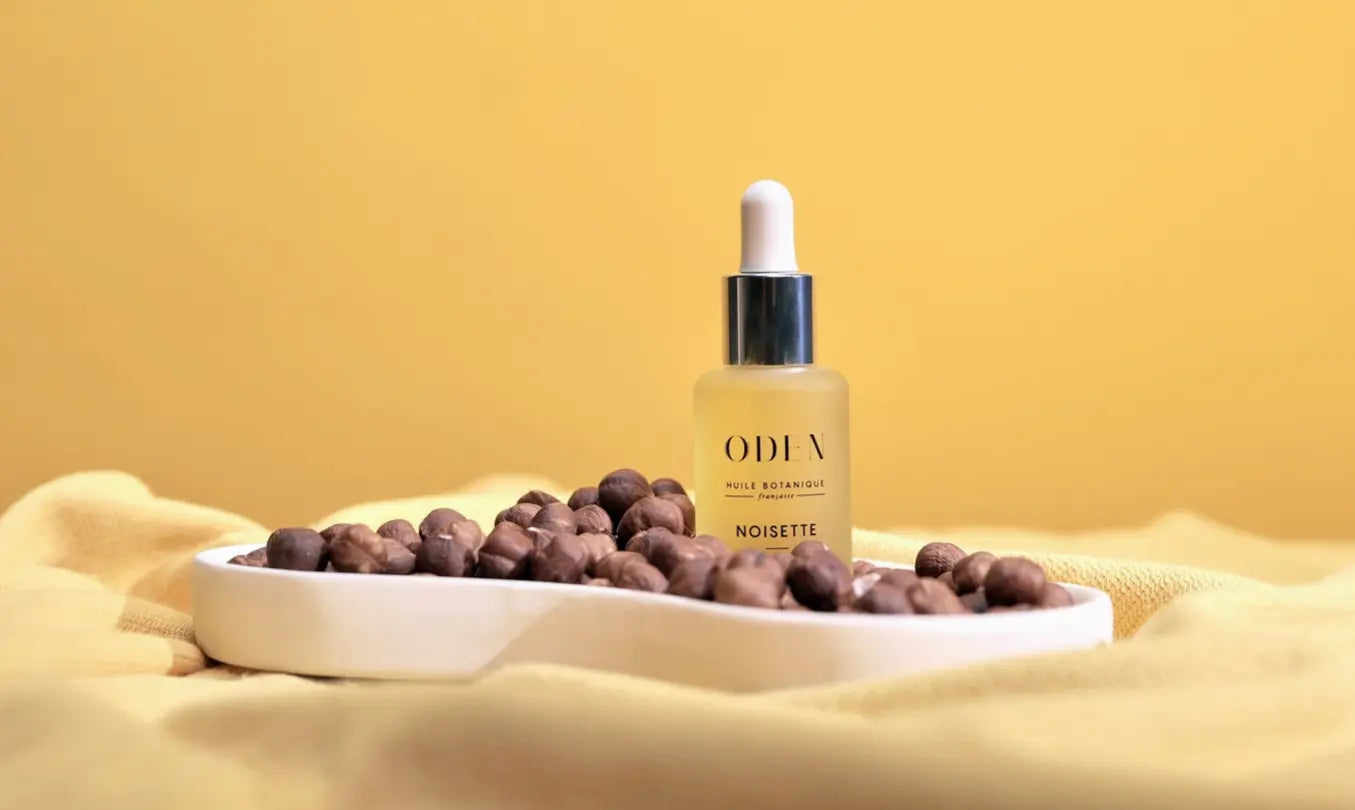 ODEN noisette product with olives on a yellow background