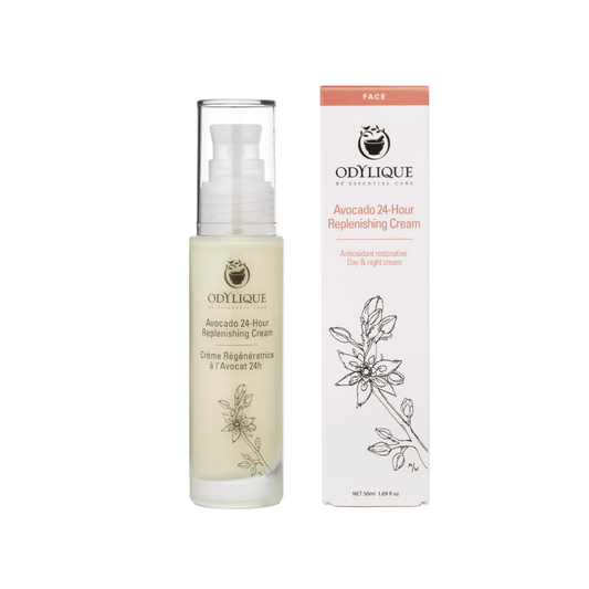 Odylique Avocado 24-Hour Replenishing Cream with packaging on a white background
