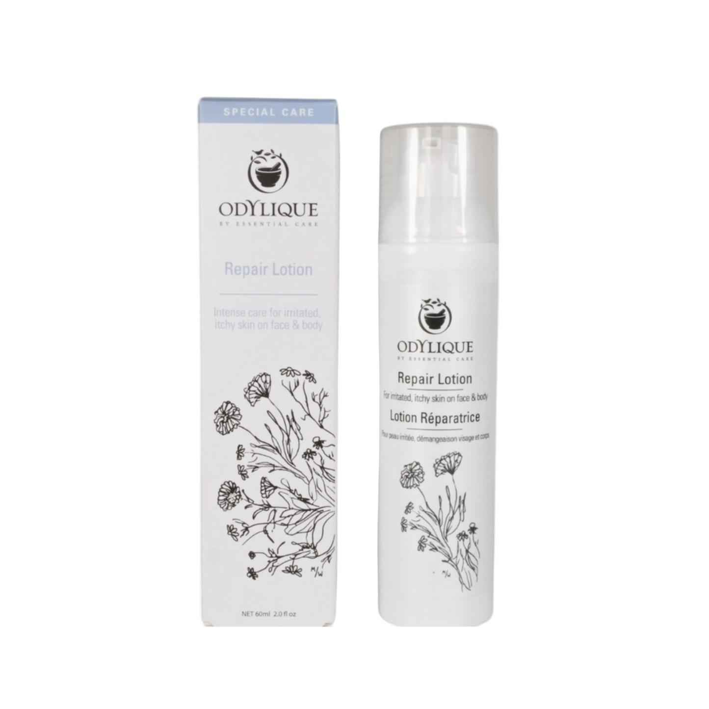 Odylique repair lotion bottle and packaging on a white background