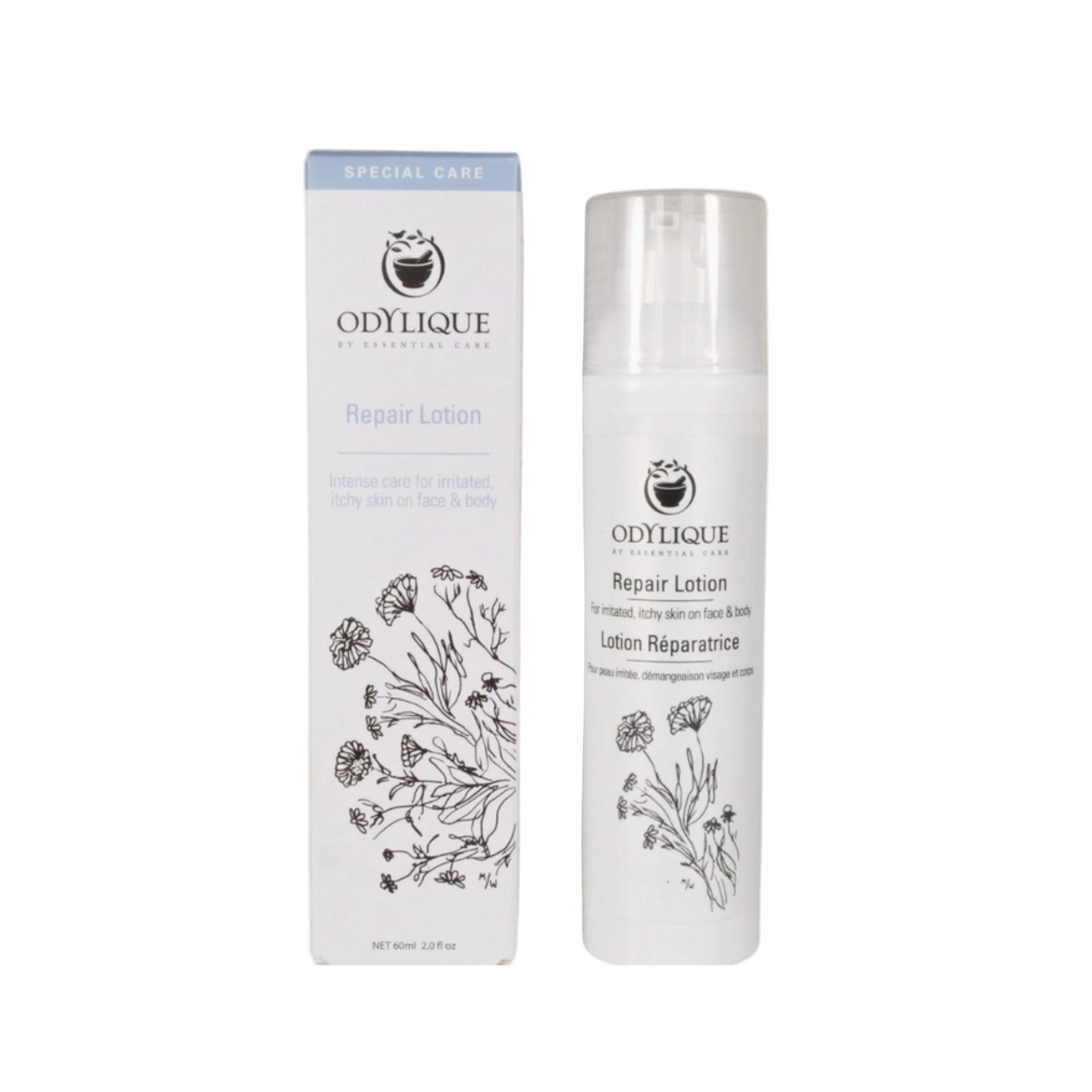 Odylique repair lotion bottle and packaging on a white background