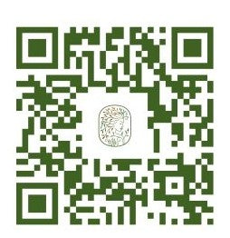 QR code with a logo in the center, surrounded by green borders
