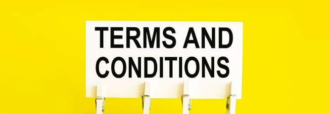 Terms and conditions yellow background and black writing.