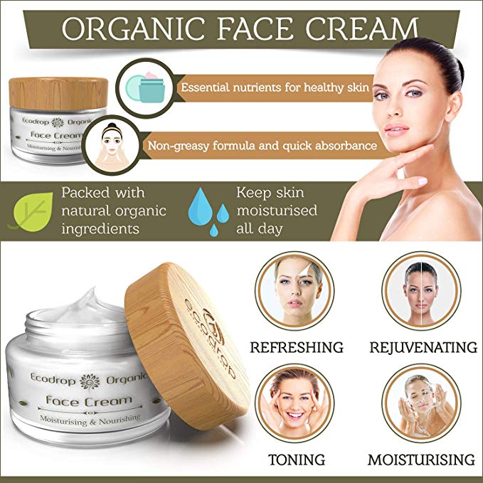 ecodrop Advertisement for Organic Face Cream with product and benefits highlighted