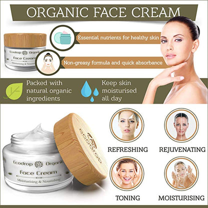 ecodrop Advertisement for Organic Face Cream with product and benefits highlighted