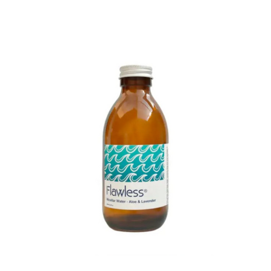 Brown bottle with a white label featuring the brand 'Flawless' on a white background